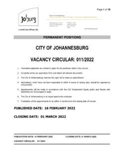 CITY OF JOHANNESBURG VACANCY CIRCULAR: 011/2022.